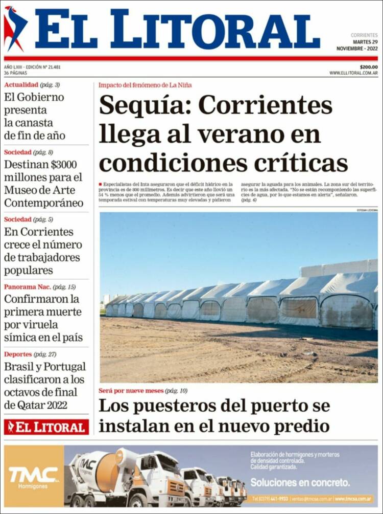 Portada de El Litoral Corrientes (Argentina)