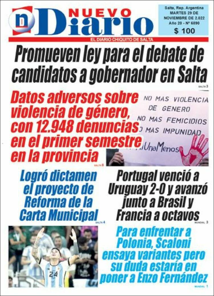 Portada de Nuevo Diario de Salta (Argentina)