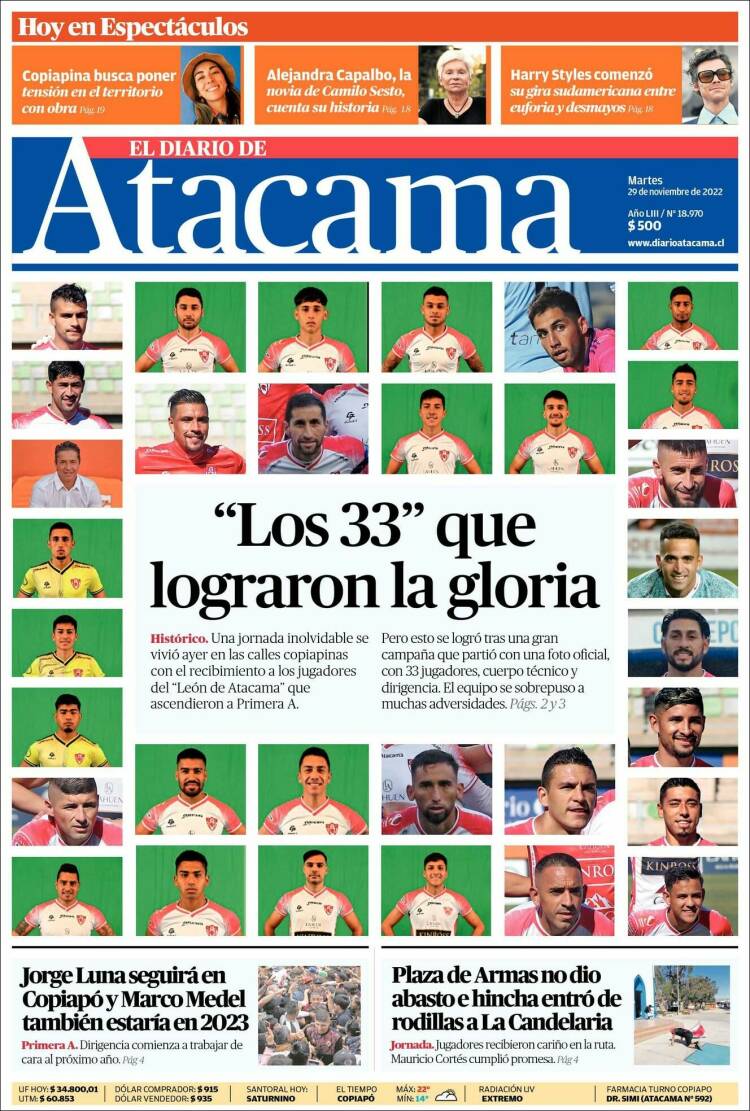 Portada de Diario de Atacama (Chili)