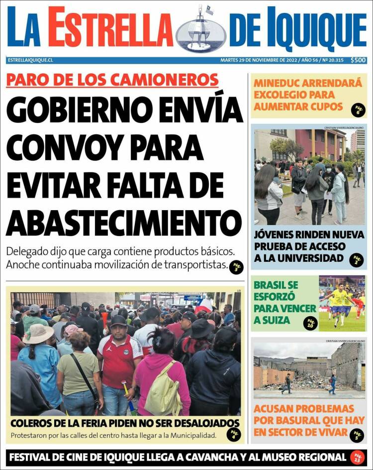 Portada de La Estrella de Iquique (Chile)