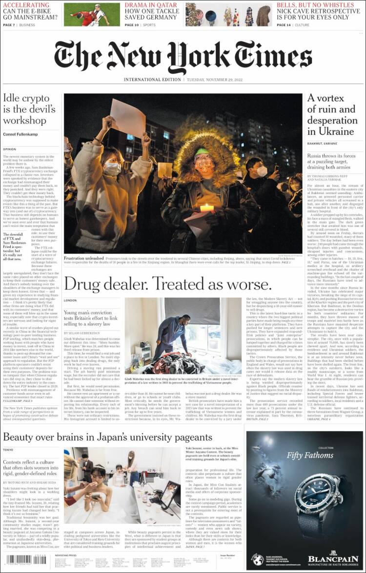 Portada de International New York Times (Europa)