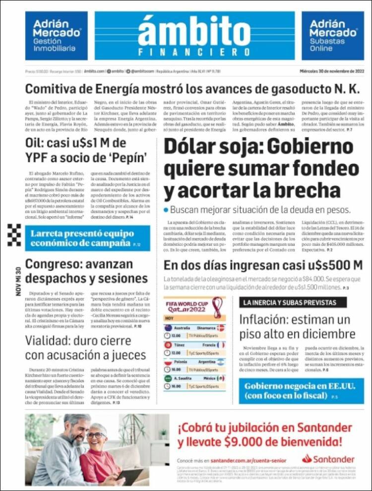 Portada de Diario Ambito Financiero (Argentina)