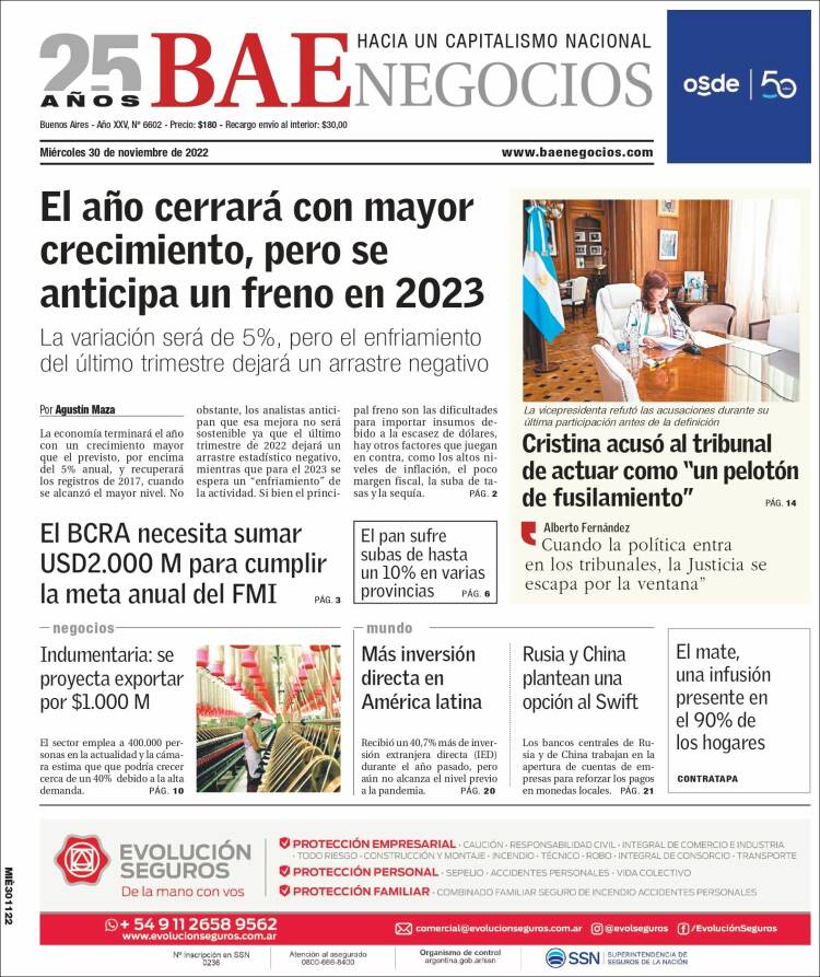 Portada de Buenos Aires Económico (Argentina)