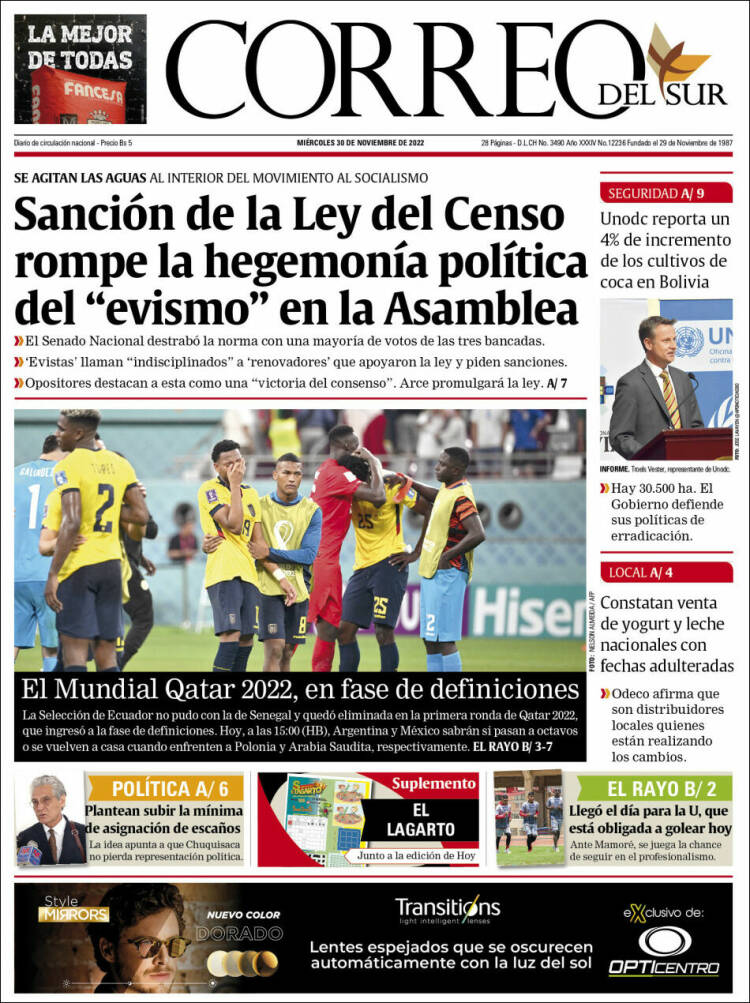 Portada de Correo Sur (Bolivia)