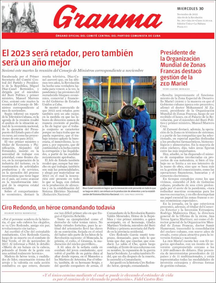 Portada de Granma (Cuba)