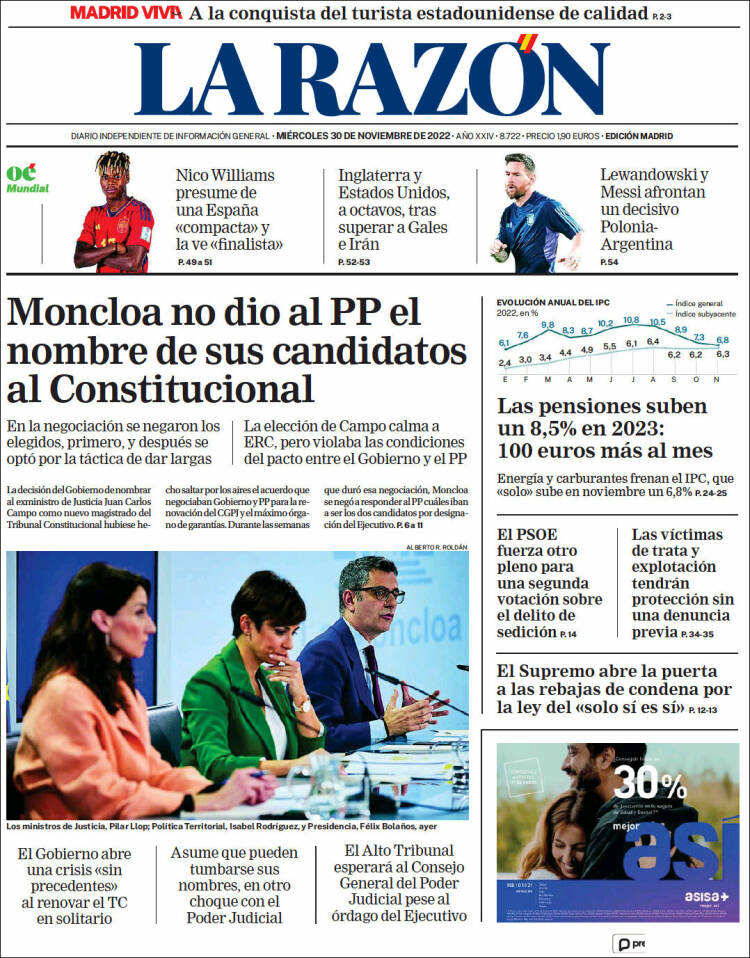 Portada de La Razón (España)