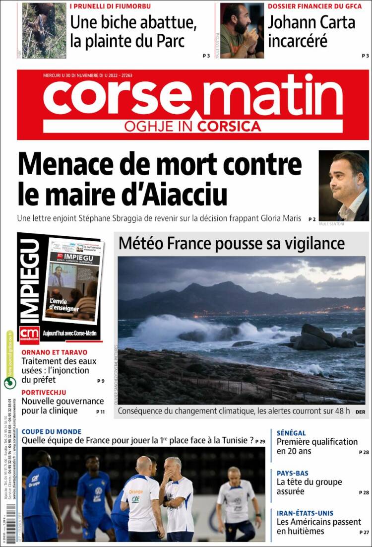 Portada de Corse-Matin (Francia)