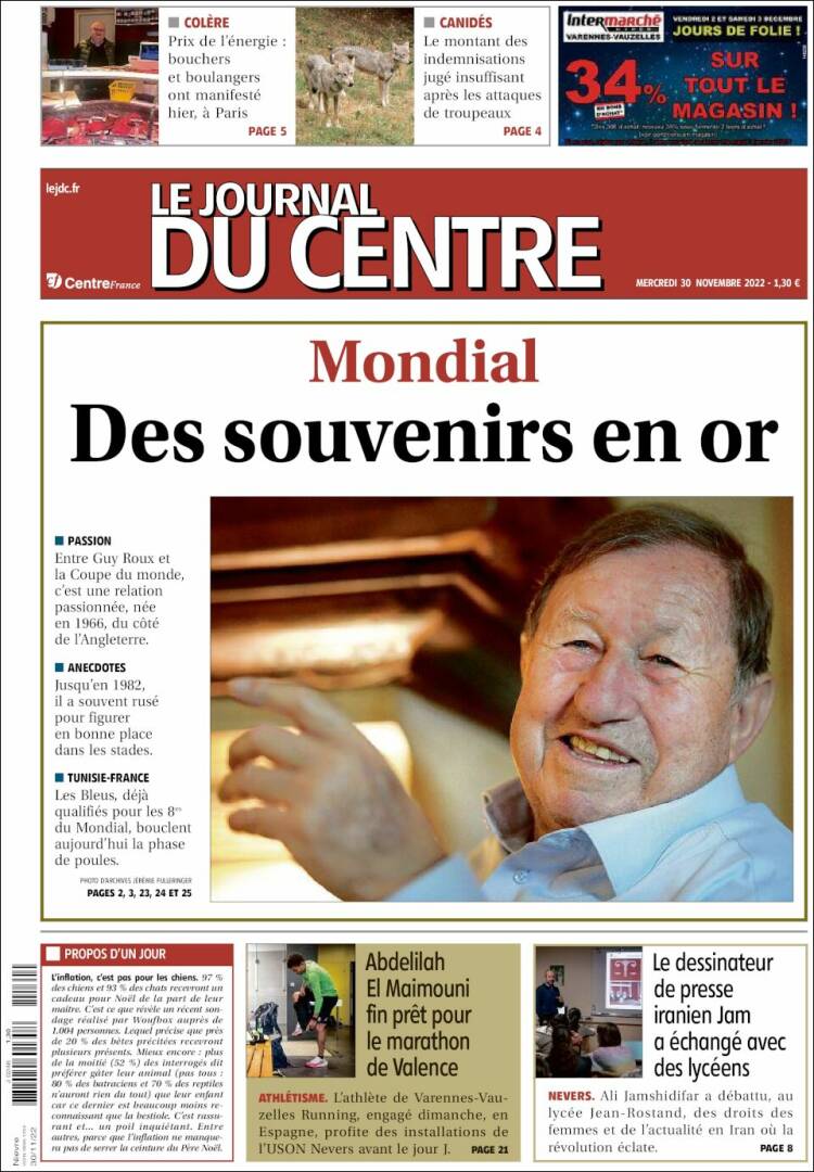 Portada de Le Journal du Centre (Francia)