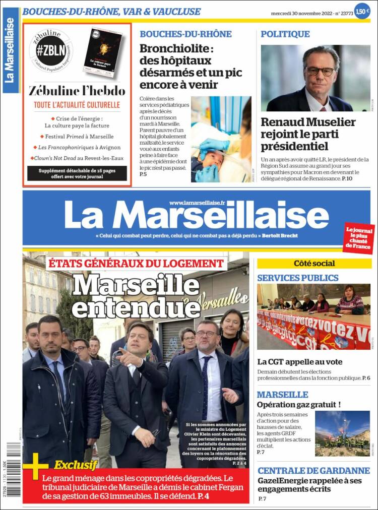 Portada de La Marseillaise (Francia)