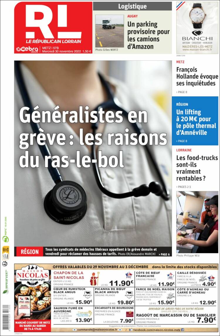 Portada de Le Republicain Lorrain (Francia)