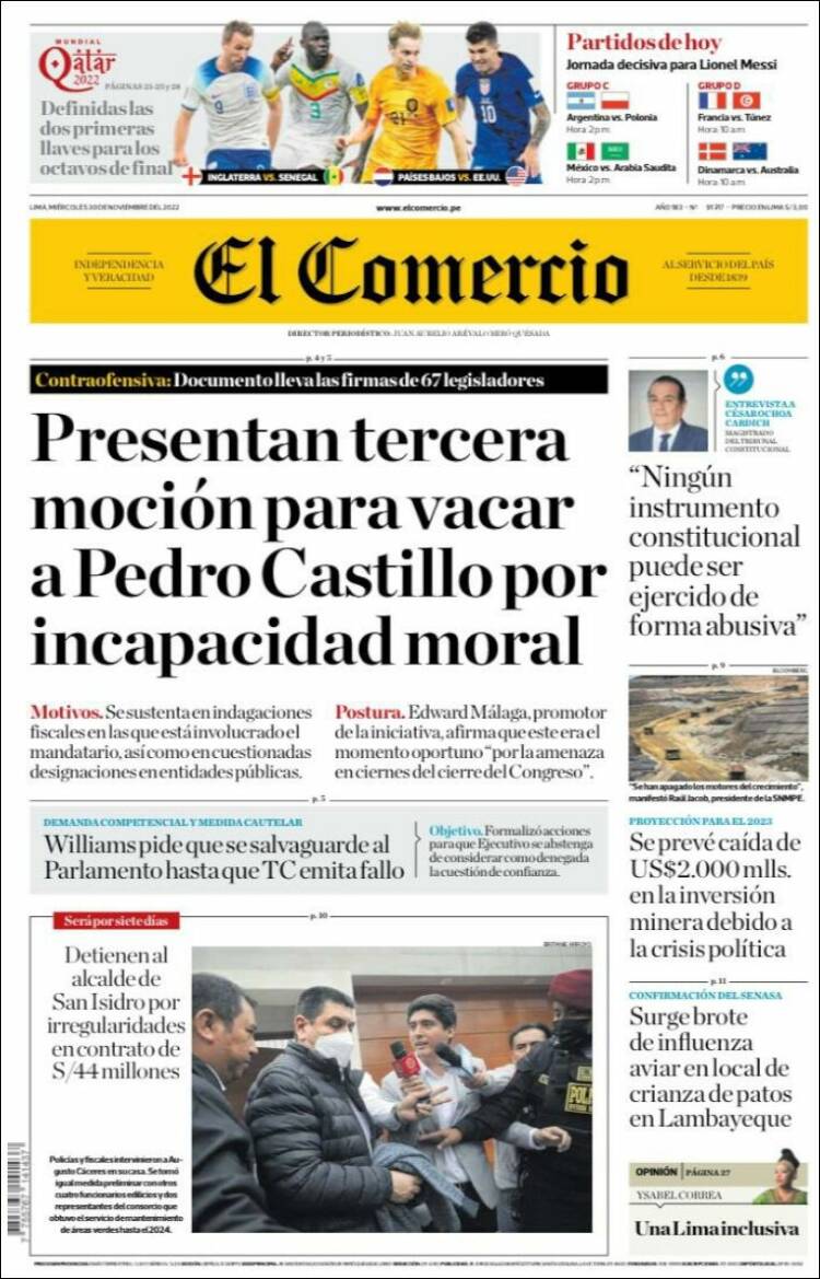 Portada de El Comercio (Per&uacute;)