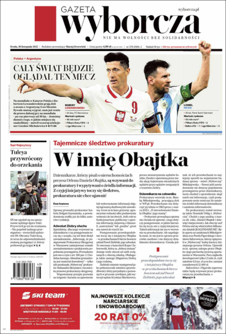 Portada de Gazeta Wyborcza (Polonia)