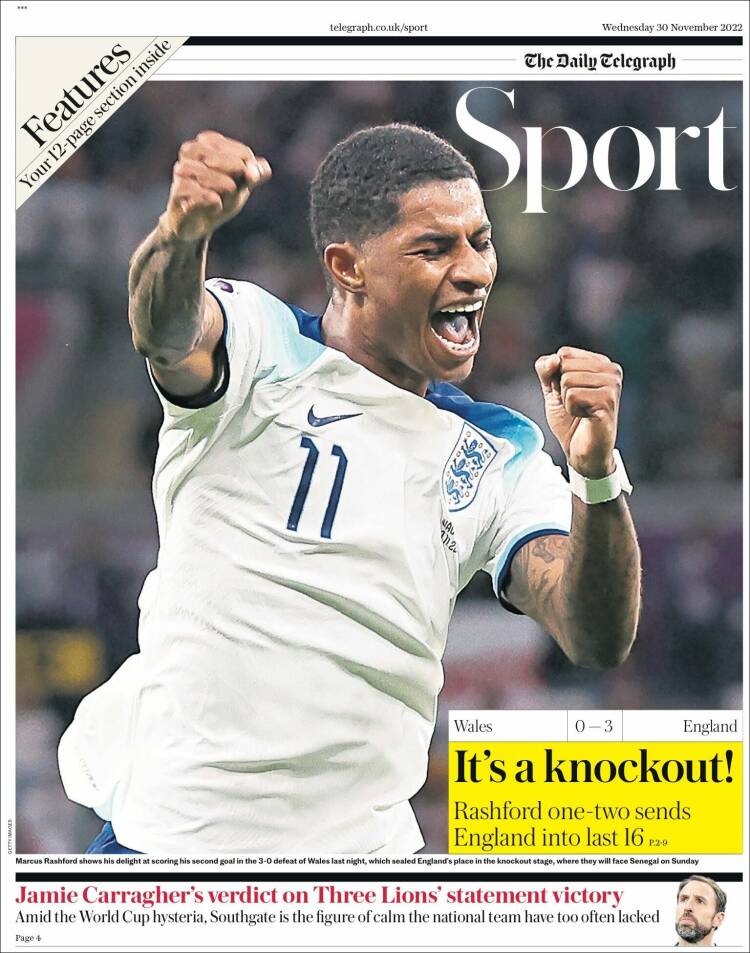 Portada de Telegraph Sport (Reino Unido)