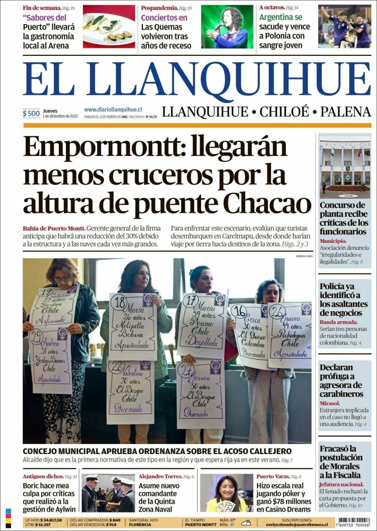 Portada de El Llanquihue (Chili)