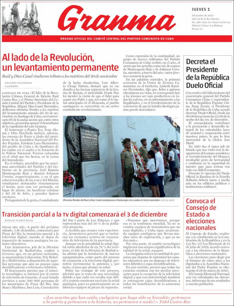 Portada de Granma (Cuba)