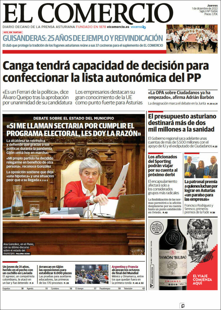 Portada de El Comercio - Gijón (España)