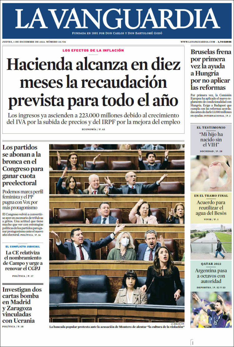 Portada de La Vanguardia (España)