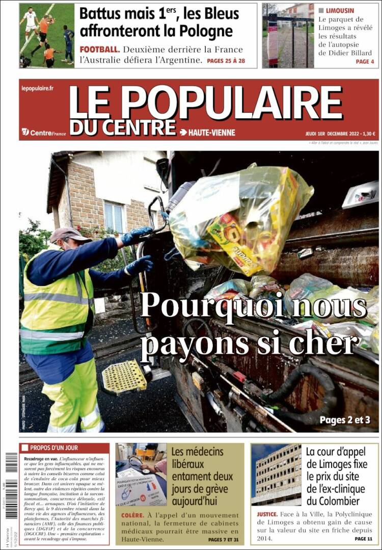 Portada de Le Populaire du Centre (Francia)