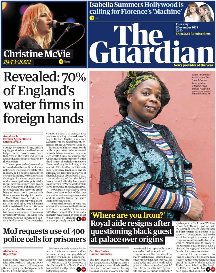 Portada de The Guardian (Reino Unido)