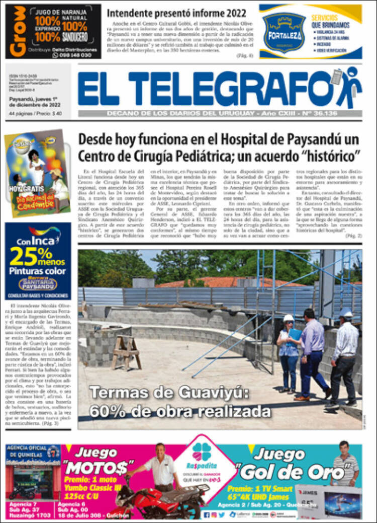 Portada de El Telégrafo (Uruguay)