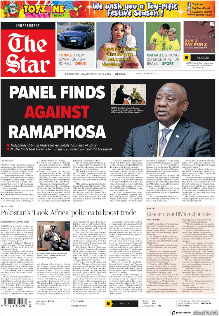 Portada de The Star (Sud&aacute;frica)