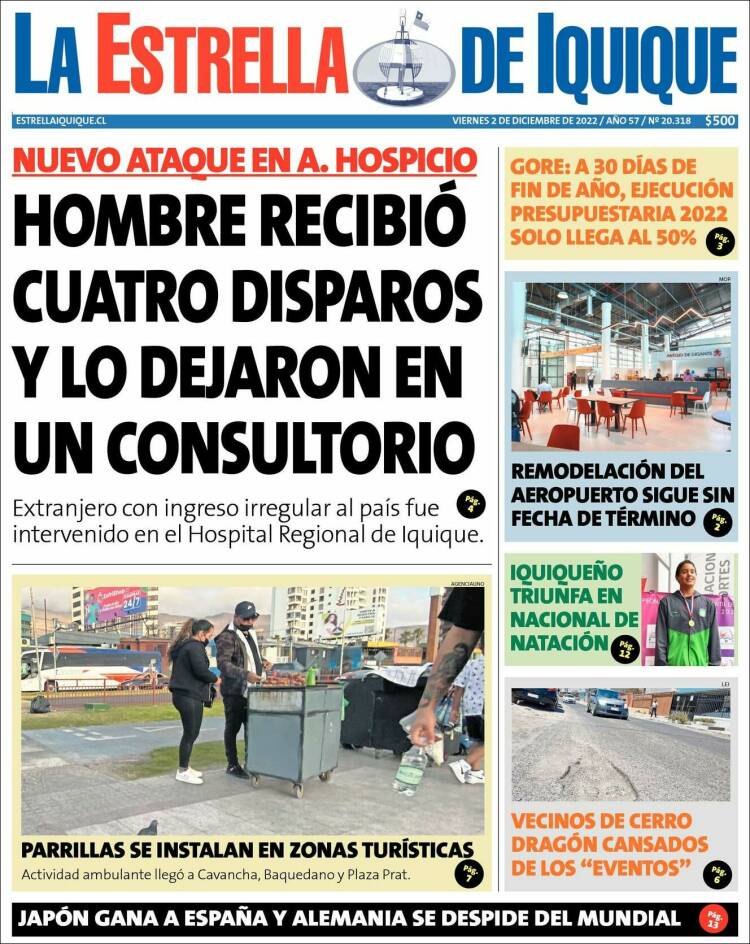 Portada de La Estrella de Iquique (Chile)