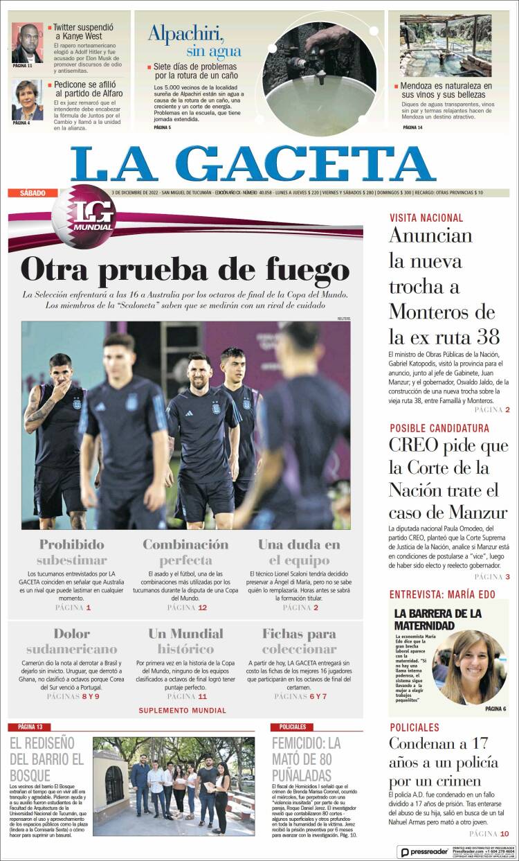 Portada de La Gaceta (Argentina)