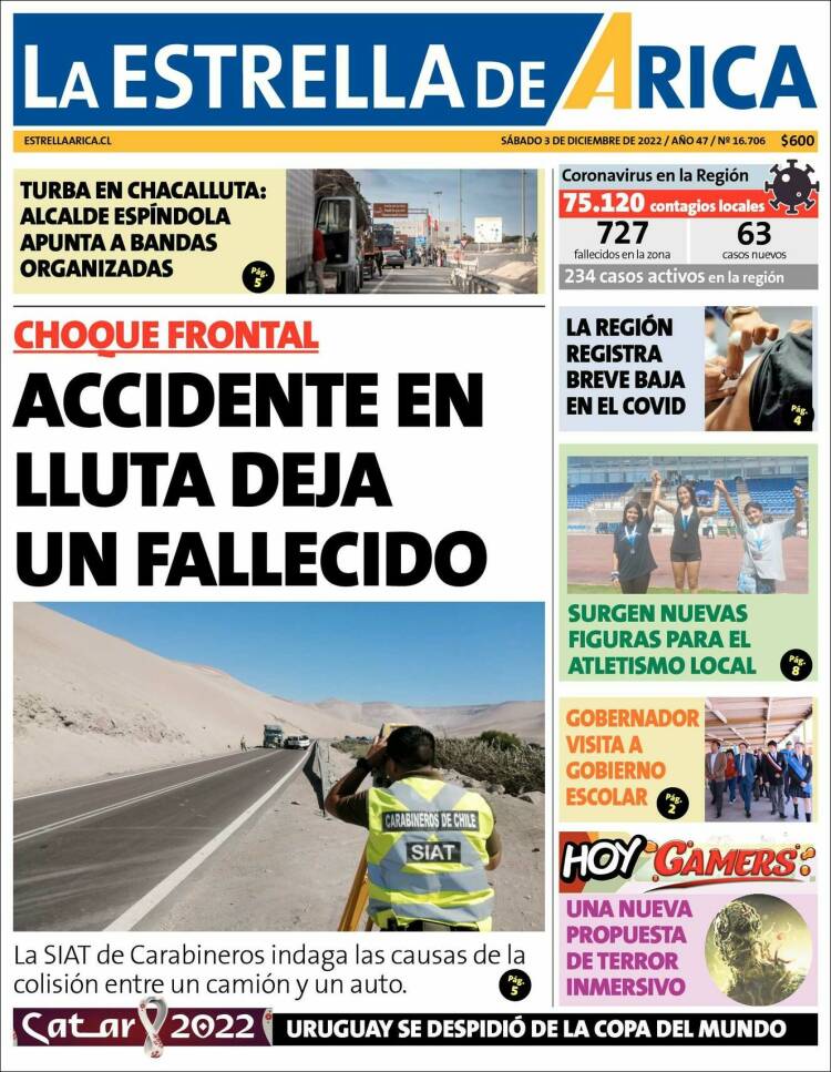 Portada de La Estrella de Arica (Chile)