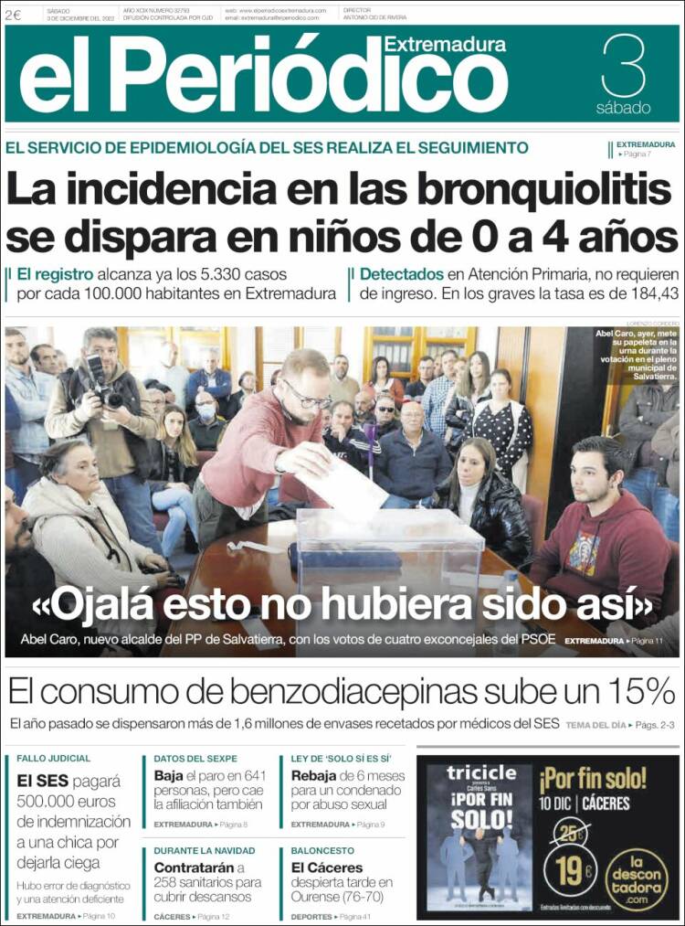 Portada de El Periódico de Extremadura (España)