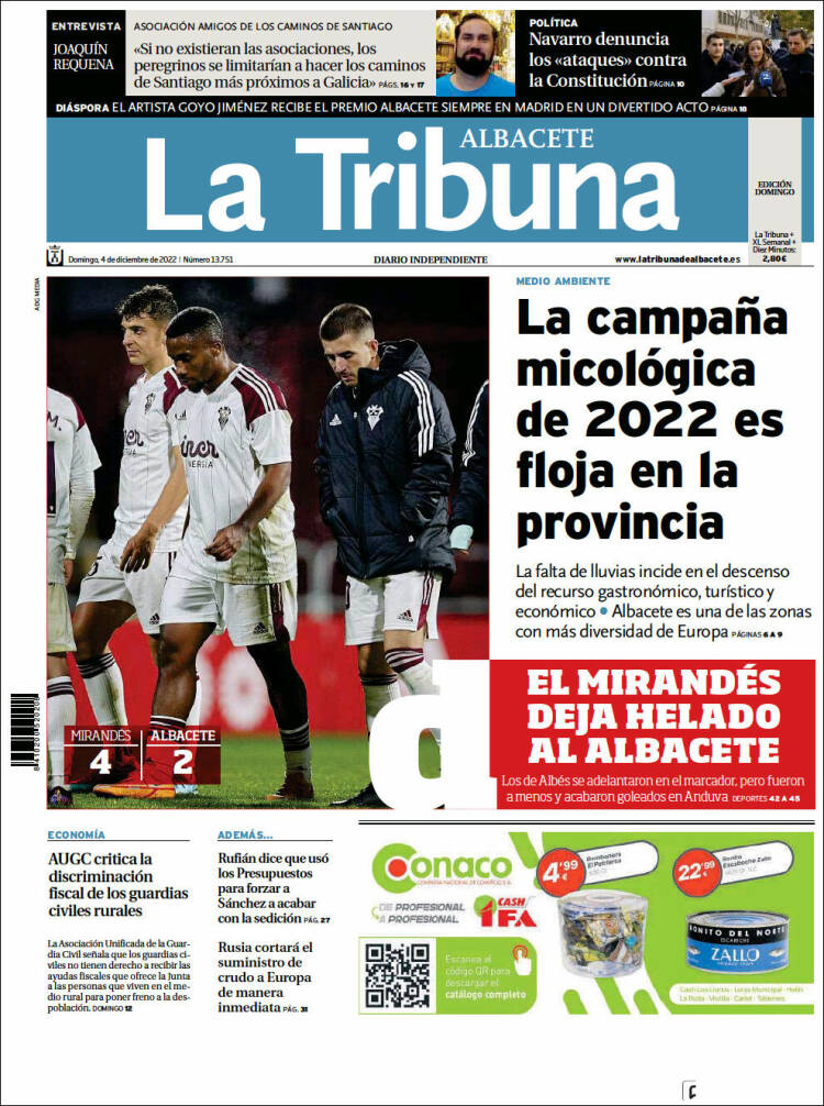 Portada de La Tribuna de Albacete (España)