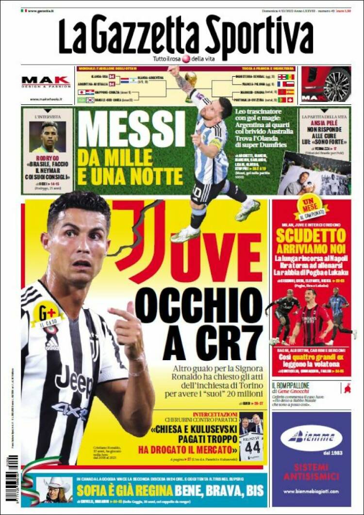 Portada de La Gazzetta dello Sport (Italia)