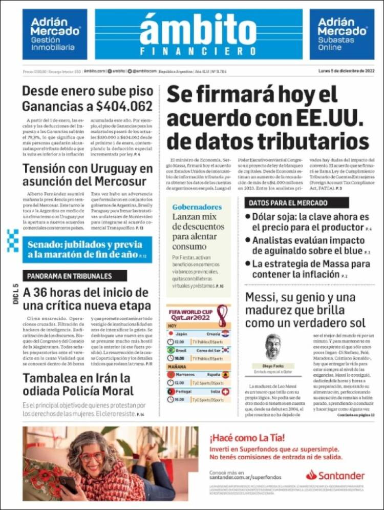 Portada de Diario Ambito Financiero (Argentina)