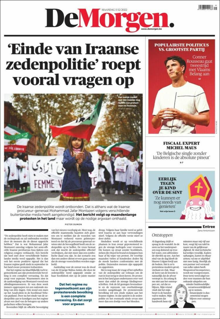 Portada de De Morgen (Bélgica)