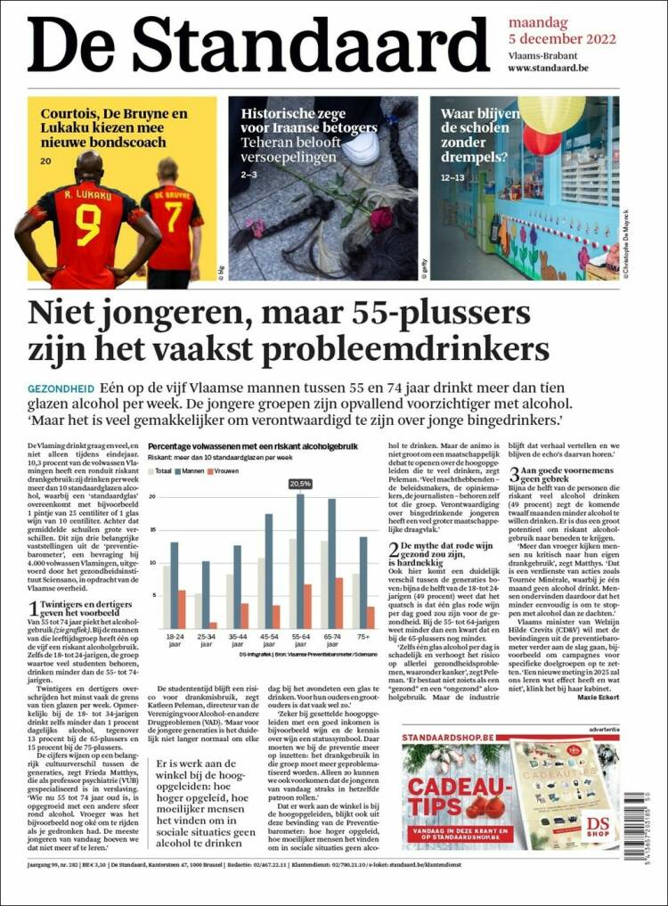 Portada de De Standaard (Bélgica)