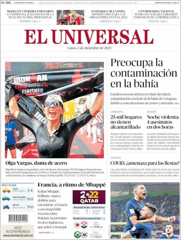 Portada de El Universal (Colombia)