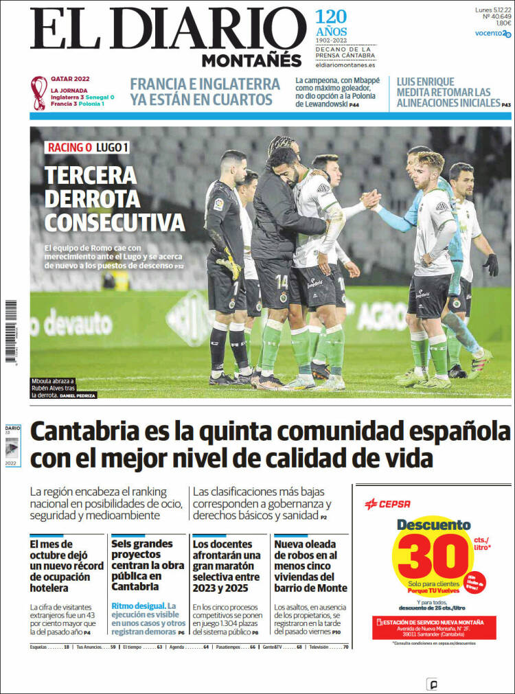 Portada de El Diario Montañés (España)