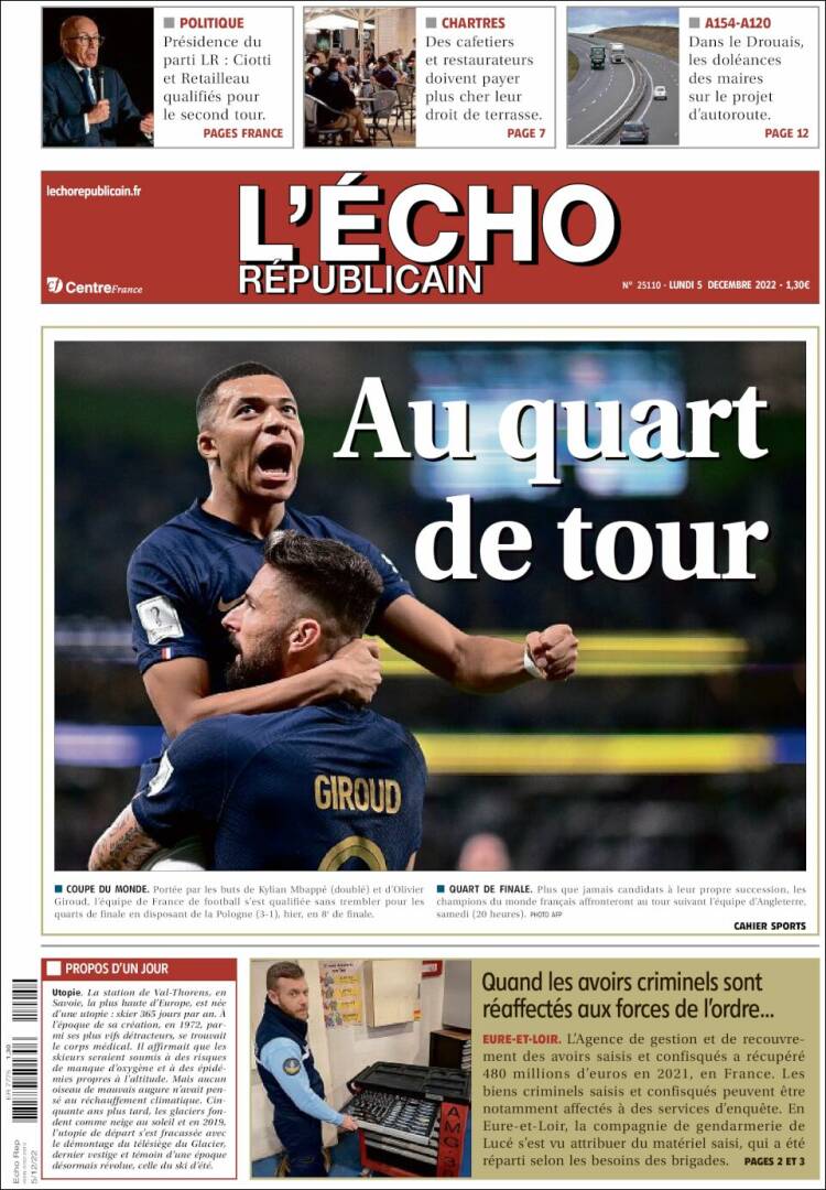 Portada de L'Echo Républicain (Francia)