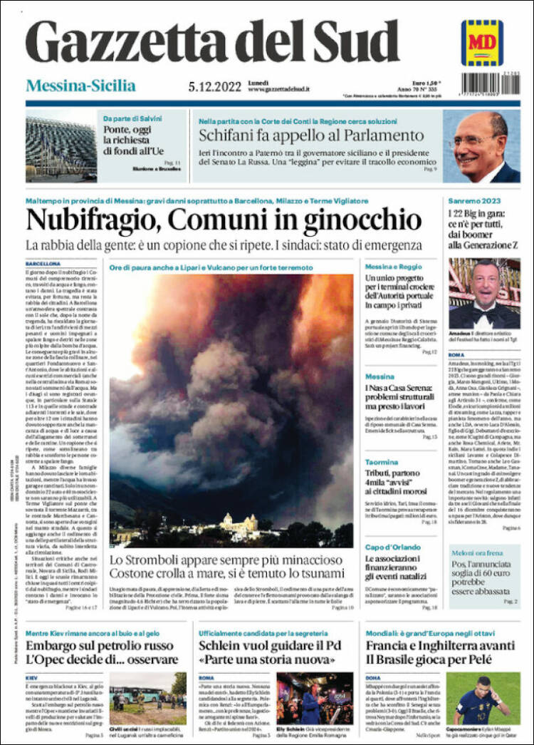 Portada de Gazzetta del Sud (Italia)