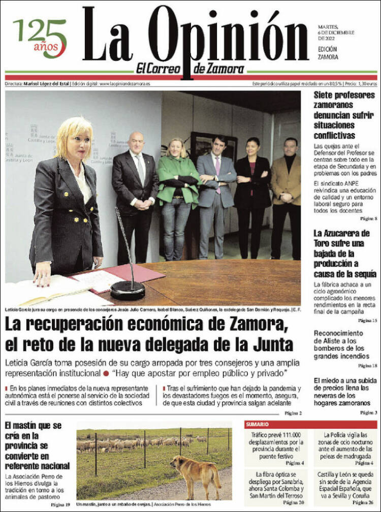 Portada de La Opinión - El Correo de Zamora (España)