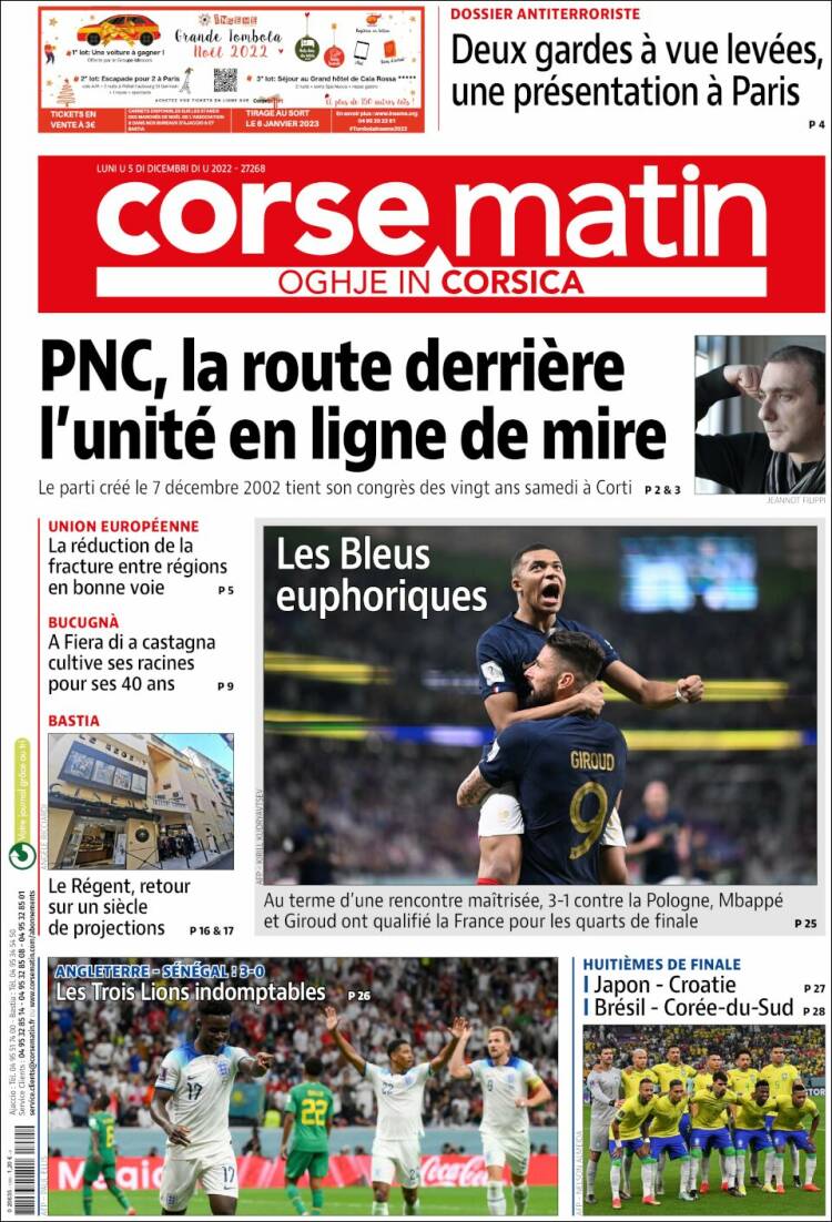 Portada de Corse-Matin (Francia)