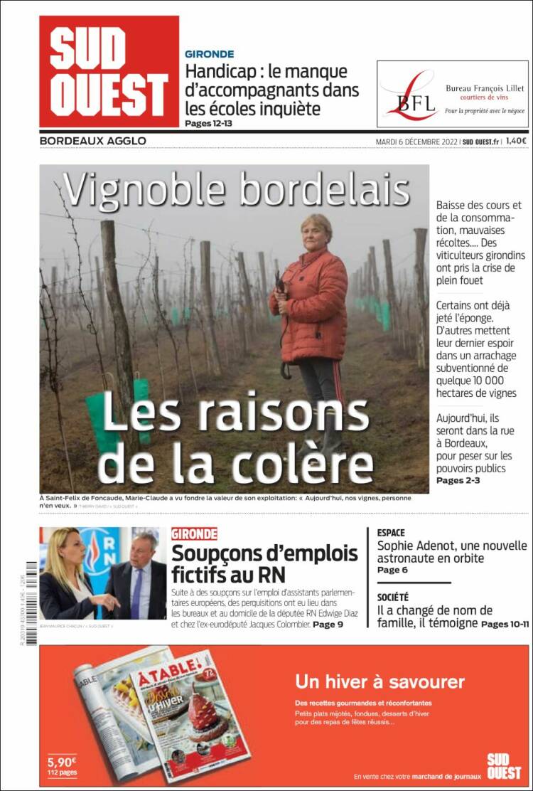 Portada de Sud Ouest (Francia)