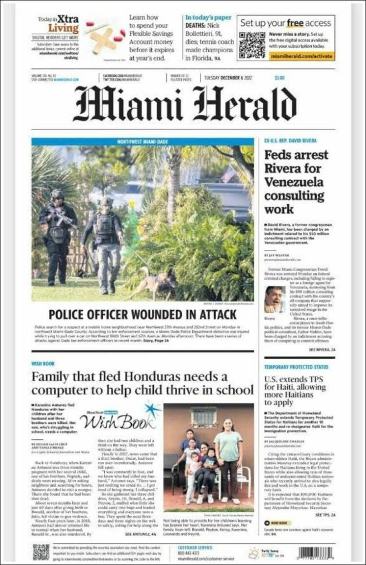 Portada de Miami Herald (USA)