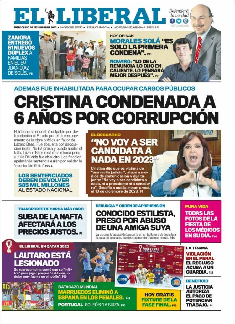 Portada de Diario El Liberal (Argentina)