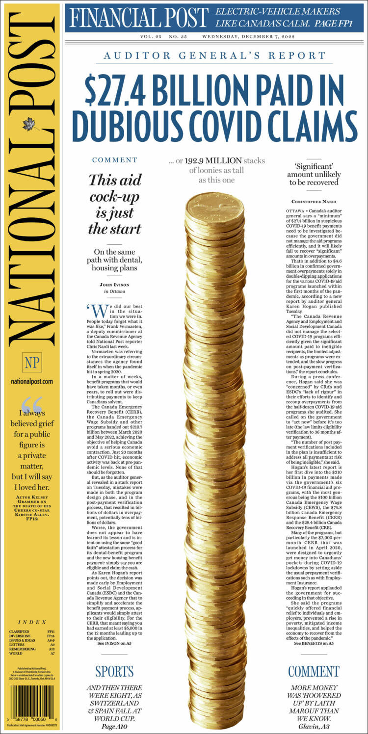 Portada de The National Post (Canad&aacute;)
