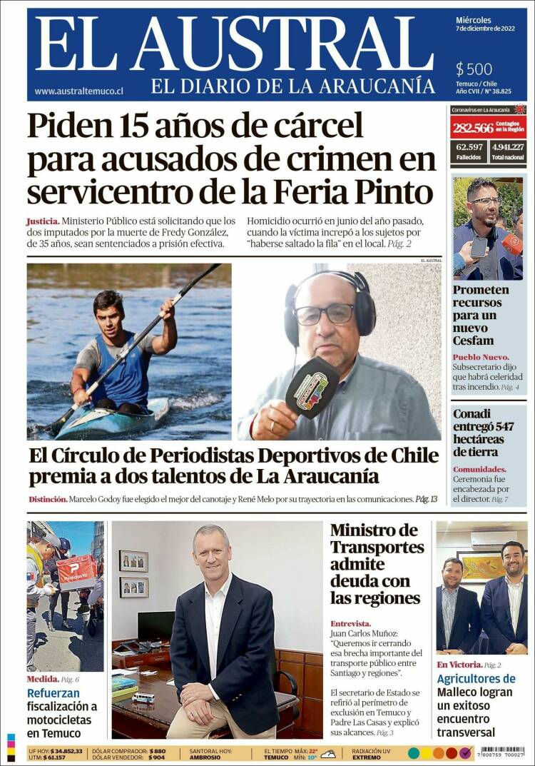 Portada de El Austral de Temuco (Chile)