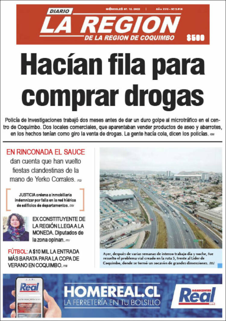 Portada de Diario La Región de Coquimbo (Chile)
