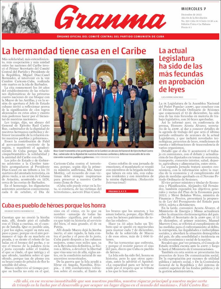 Portada de Granma (Cuba)