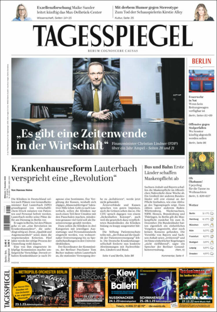 Portada de Der Tagesspiegel (Alemania)