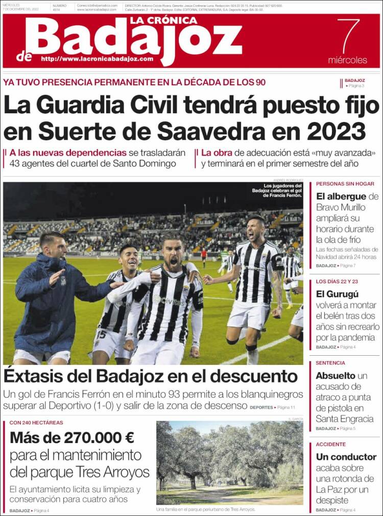 Portada de La Crónica de Badajoz (Espa&ntilde;a)