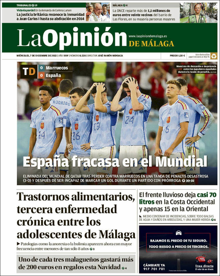 Portada de La Opinión de Málaga (Espa&ntilde;a)